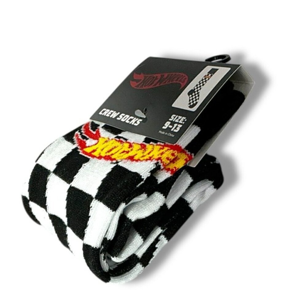 Mattel Hot Wheels Crew Socks  Novelty Checkered Flag Unisex Mens 9-13 One Size - Picture 3 of 14